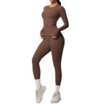 Spot cross-border double-sided brushed solid color tight training long-sleeved yoga suit sports running fitness two-piece set