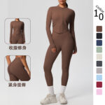 Spot cross-border double-sided brushed tight-fitting breathable solid color training yoga clothes eight-piece set sports running fitness clothes for women