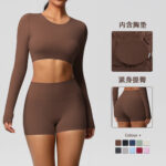 Spot cross-border double-sided brushed tight-fitting breathable solid color training yoga clothes eight-piece set sports running fitness clothes for women