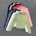 Stand-up collar sports coat for women, slim fit, finger cuffs, long-sleeved tops, running jackets, fitness yoga clothes