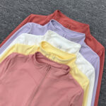 Stand-up collar sports coat for women, slim fit, finger cuffs, long-sleeved tops, running jackets, fitness yoga clothes