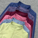 Stand-up collar sports coat for women, slim fit, finger cuffs, long-sleeved tops, running jackets, fitness yoga clothes