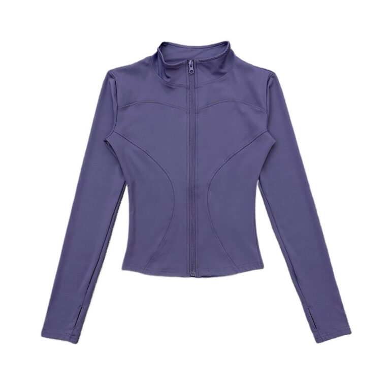 Stand-up collar sports coat for women, slim fit, finger cuffs, long-sleeved tops, running jackets, fitness yoga clothes