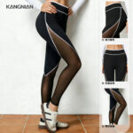 Yoga pants spliced ​​with mesh black and white contrasting color sports fitness pants to modify the legs, sexy thin trousers with high waist and hip lift
