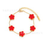 Cross-border hot selling titanium steel five-leaf clover bracelet does not fade 18K Amazon BS five-leaf clover hand jewelry wholesale - Image 6