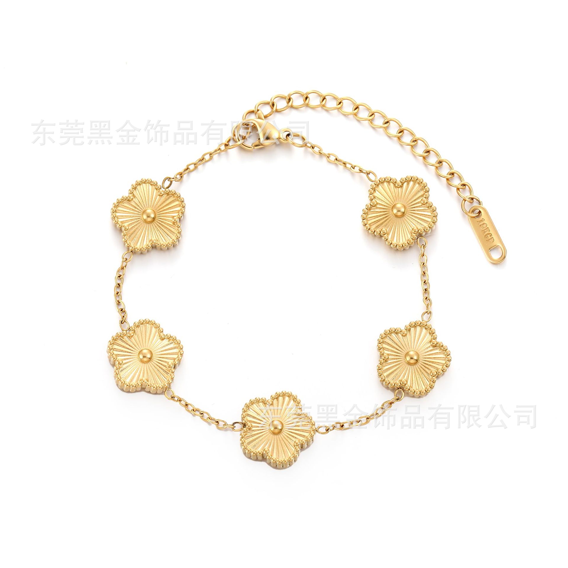 O1CN01iduNb222B9cJOjioi_2217551327081-0-cib Cross-border hot selling titanium steel five-leaf clover bracelet does not fade 18K Amazon BS five-leaf clover hand jewelry wholesale - Image 1