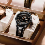 Langlish waterproof luminous watch male student fashion Korean version trend dual calendar ultra-thin leather quartz watch - Image 2