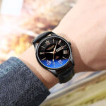 Langlish waterproof luminous watch male student fashion Korean version trend dual calendar ultra-thin leather quartz watch - Image 4