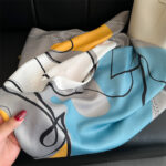 New simple color block printed silk scarf 90cm twill scarf Korean version versatile large square scarf sun protection shawl headscarf for women - Image 3