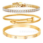 Cross-border Amazon BS titanium steel row diamond bracelet nail bracelet Kajia bracelet three-piece set 18K gold bracelet set