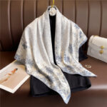 Simple printed silk scarf for women 2022 large square scarf 90cm twill silk retro versatile shawl travel sun protection headscarf - Image 4