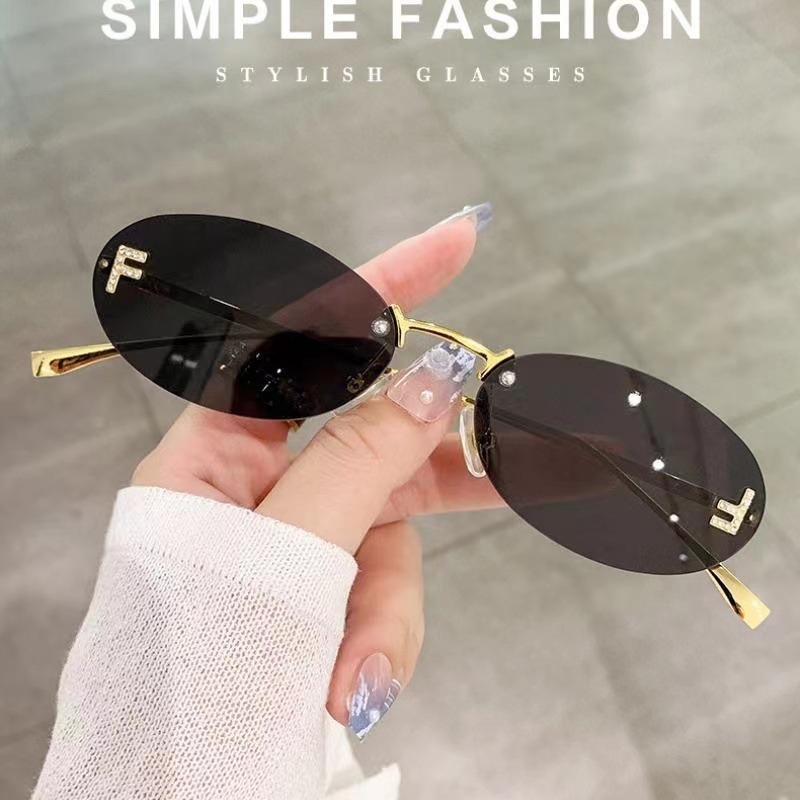 O1CN018UWxAY2N8xhkUF3E0_2219597859919-0-cib Frameless Sunglasses Oval Diamond Sunglasses Women's "F" Rimless Sunglasses Men's Sunglasses - Image 1