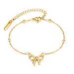 New sweet fugitive princess bow round bead titanium steel bracelet for women with fashionable temperament, versatile and simple necklace set - Image 5