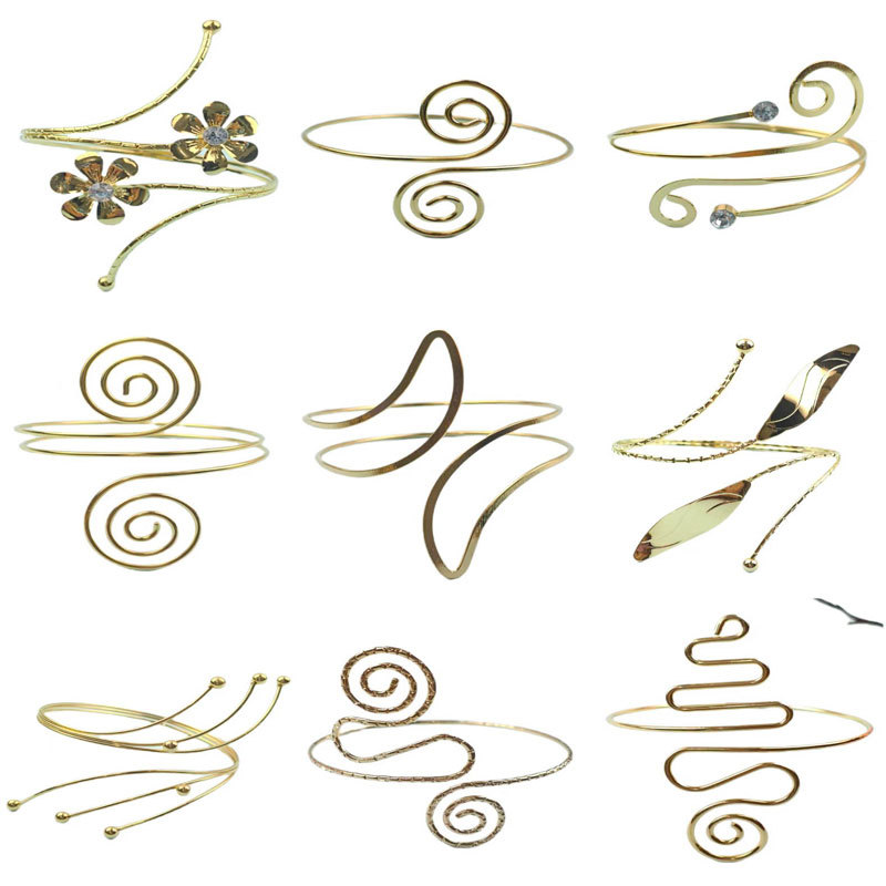 O1CN01BT2zGP1f7jV5Pww75_2219480793960-0-cib Factory direct sales cross-border fashion spiral thread geometric bracelet curtain buckle exaggerated flower arm bracelet diamond open arm bracelet - Image 1