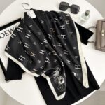 Hot selling new Korean style ins style big name printed letters high-end simulated silk ladies twill silk scarf for women