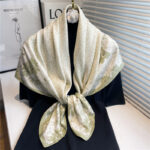 Simple printed silk scarf for women 2022 large square scarf 90cm twill silk retro versatile shawl travel sun protection headscarf - Image 2