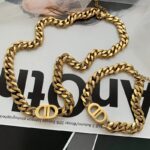 European and American ins internet celebrity gold thick chain letter double D titanium steel necklace female hip hop pig nose clavicle chain versatile short chain