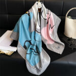 New simple color block printed silk scarf 90cm twill scarf Korean version versatile large square scarf sun protection shawl headscarf for women - Image 2