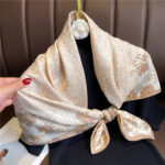 Simple printed silk scarf for women 2022 large square scarf 90cm twill silk retro versatile shawl travel sun protection headscarf - Image 3