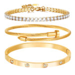 Cross-border Amazon BS titanium steel row diamond bracelet nail bracelet Kajia bracelet three-piece set 18K gold bracelet set - Image 5