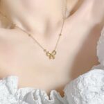 New sweet fugitive princess bow round bead titanium steel bracelet for women with fashionable temperament, versatile and simple necklace set - Image 2