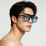 Cross-border new European and American square rice nails double beam fashion sunglasses for men and women street shooting driving anti-UV sunglasses trend - Image 2