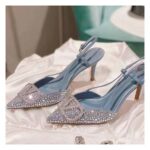 High version 2025 new full diamond metal V buckle temperament sexy one-word bag toe stiletto pointed toe high heels for women - Image 4
