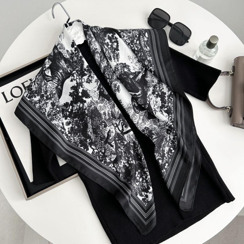 O1CN01jAGRjE1pdSvSt8KF5_2216666565383-0-cib Autumn and winter versatile shawl animal print black and white simple large square scarf 90*90CM simulated silk twill silk scarf for women - Image 1