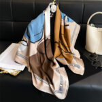 New simple color block printed silk scarf 90cm twill scarf Korean version versatile large square scarf sun protection shawl headscarf for women - Image 4