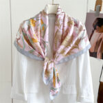 Spring and summer headscarf printed twill silk large square scarf small fragrant silk scarf women's anti-scarf decorative scarf shawl 90cm - Image 4