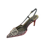 High version 2025 new full diamond metal V buckle temperament sexy one-word bag toe stiletto pointed toe high heels for women - Image 5