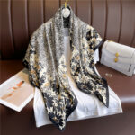 Simple printed silk scarf for women 2022 large square scarf 90cm twill silk retro versatile shawl travel sun protection headscarf