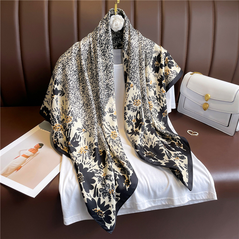 O1CN01mxfJ5N1usBa7AIO6v_3544026092-0-cib Simple printed silk scarf for women 2022 large square scarf 90cm twill silk retro versatile shawl travel sun protection headscarf - Image 1