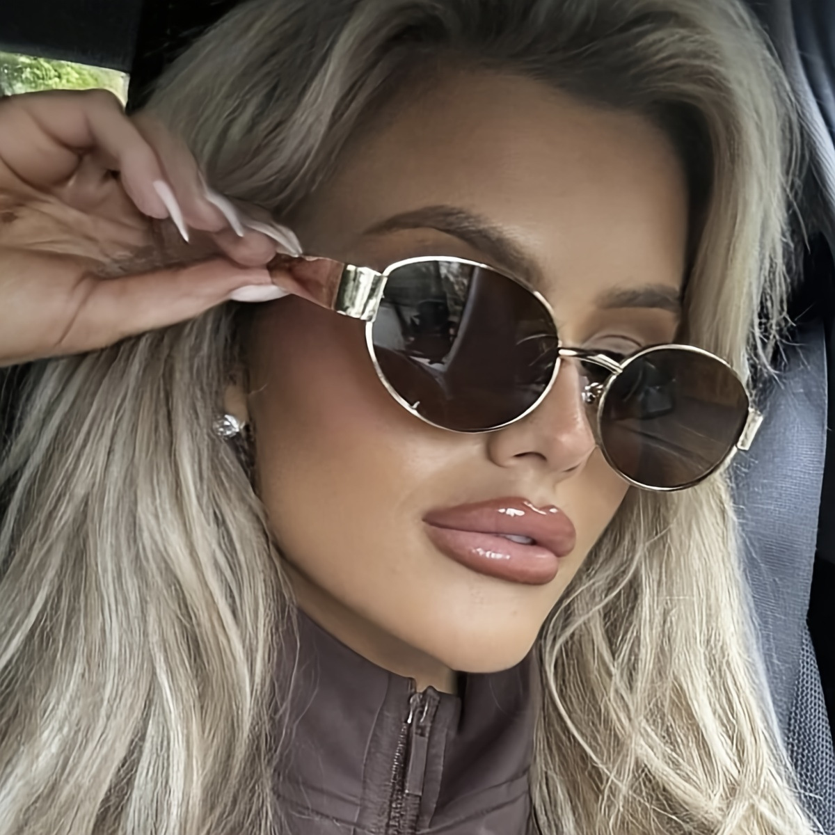 O1CN01rC4gla1sFbMSvlt9a_2218002705737-0-cib European and American fashionable metal oval sunglasses for women new retro trendy sunscreen sunglasses ins style cross-border internet celebrity style - Image 1