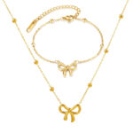 New sweet fugitive princess bow round bead titanium steel bracelet for women with fashionable temperament, versatile and simple necklace set - Image 4