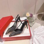 High version 2025 new full diamond metal V buckle temperament sexy one-word bag toe stiletto pointed toe high heels for women - Image 2