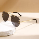2025 New Frameless Double Bridge Toad Mirrors European and American Fashion Sunglasses Casual Versatile Anti-UV Sunglasses